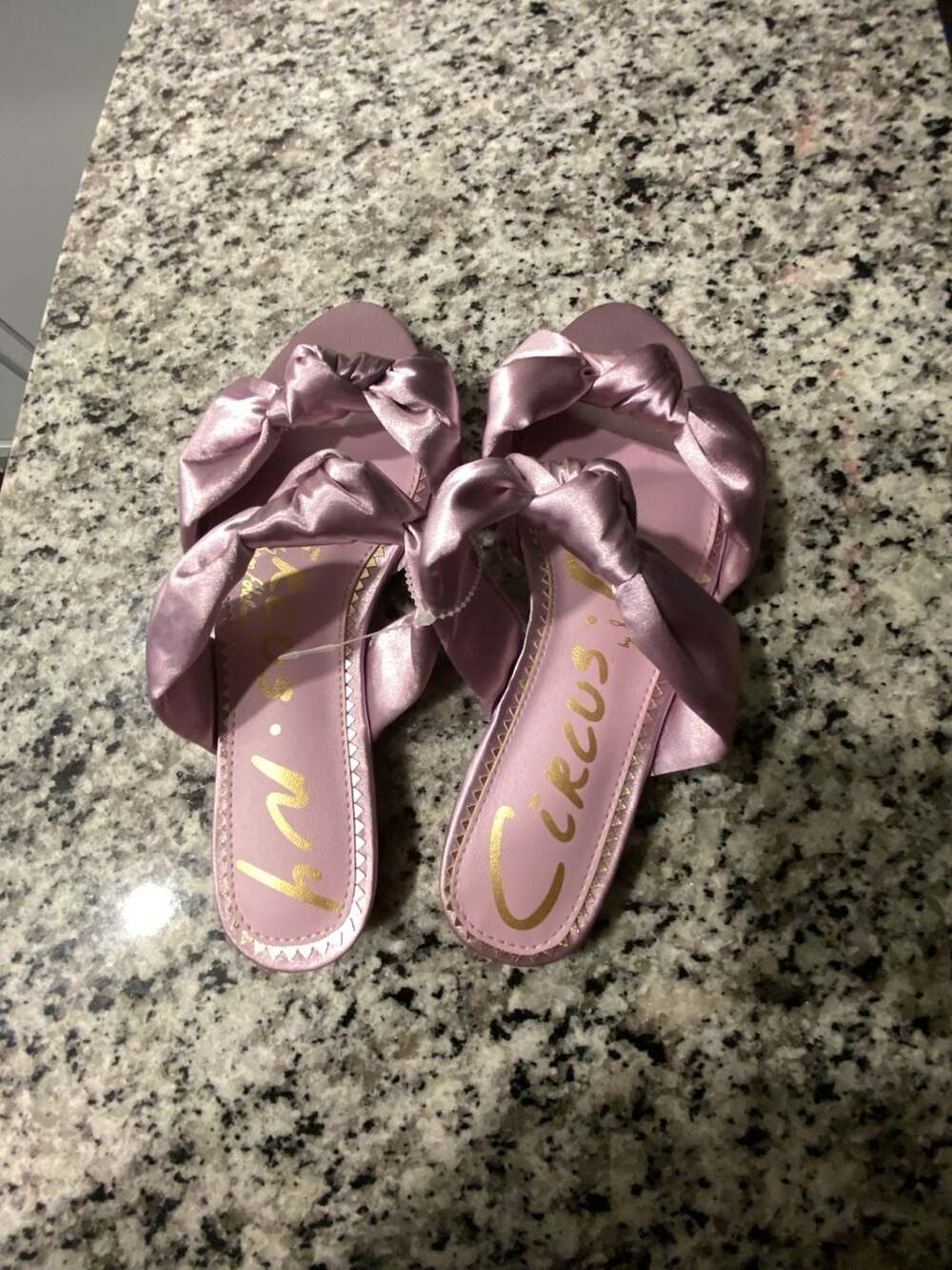 Circus NY by Sam Edelman Marissa Knotted Satin Flat Slide Sandals in Pale Orchid